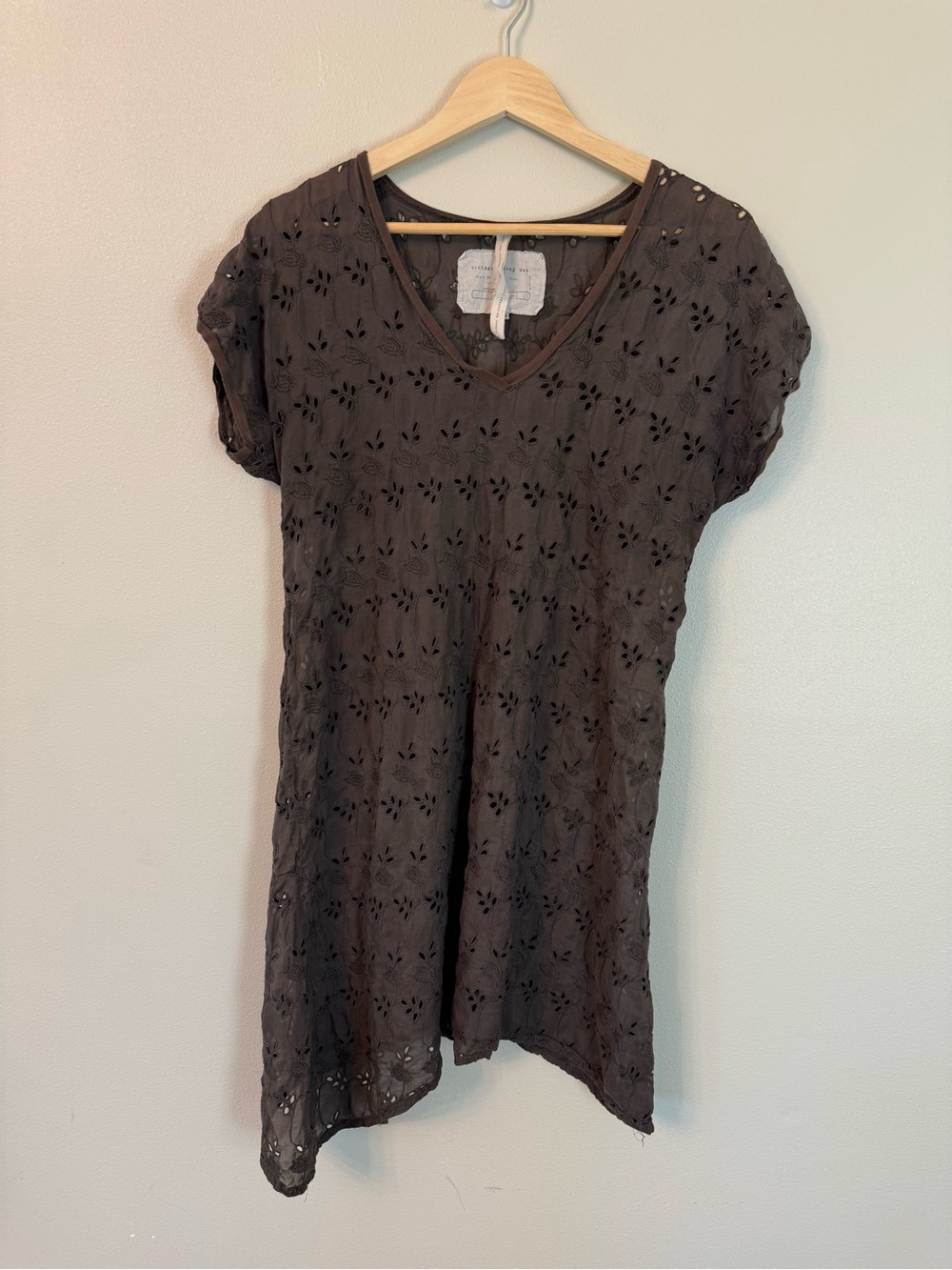Johnny Was Vintage Brown Silk Eyelet Tunic Dress Medium - Picture 3 of 6